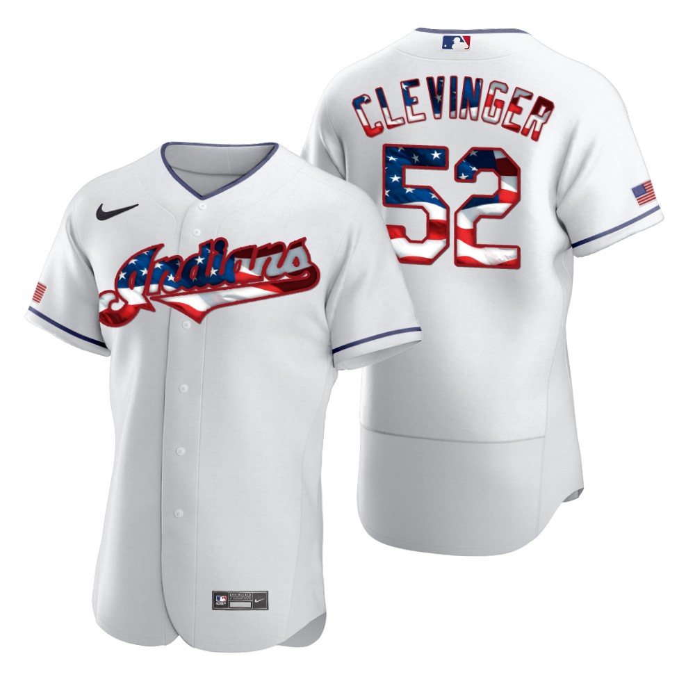 Men Cleveland Indians 52 Mike Clevinger Men Nike White Fluttering USA Flag Limited Edition Flex Base