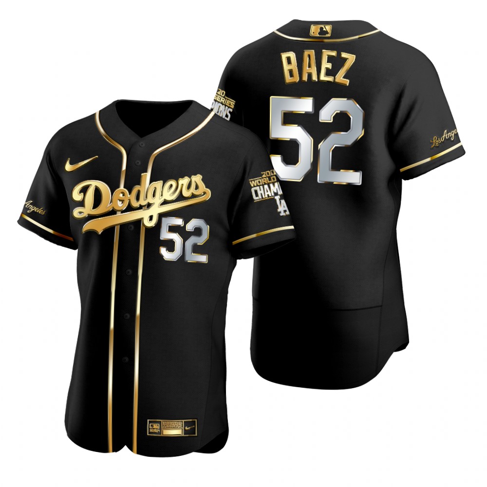 Men Los Angeles Dodgers 52 Pedro Baez Black 2020 World Series Champions Golden Limited Jersey
