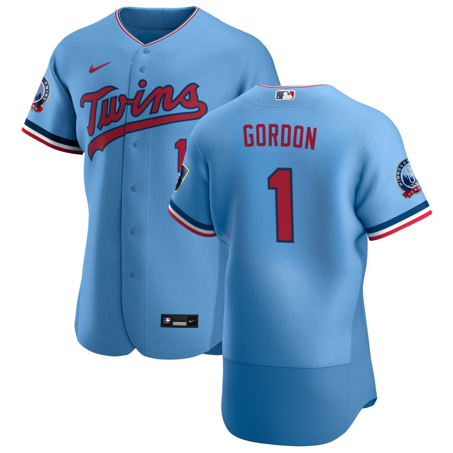 Men Minnesota Twins 1 Nick Gordon Men Nike Light Blue Alternate 2020 60th Season Flex Base Team MLB 