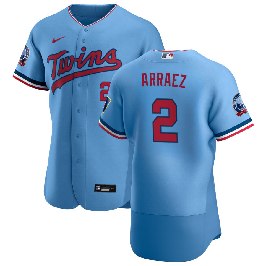 Men Minnesota Twins 2 Luis Arraez Men Nike Light Blue Alternate 2020 60th Season Flex Base Team MLB 