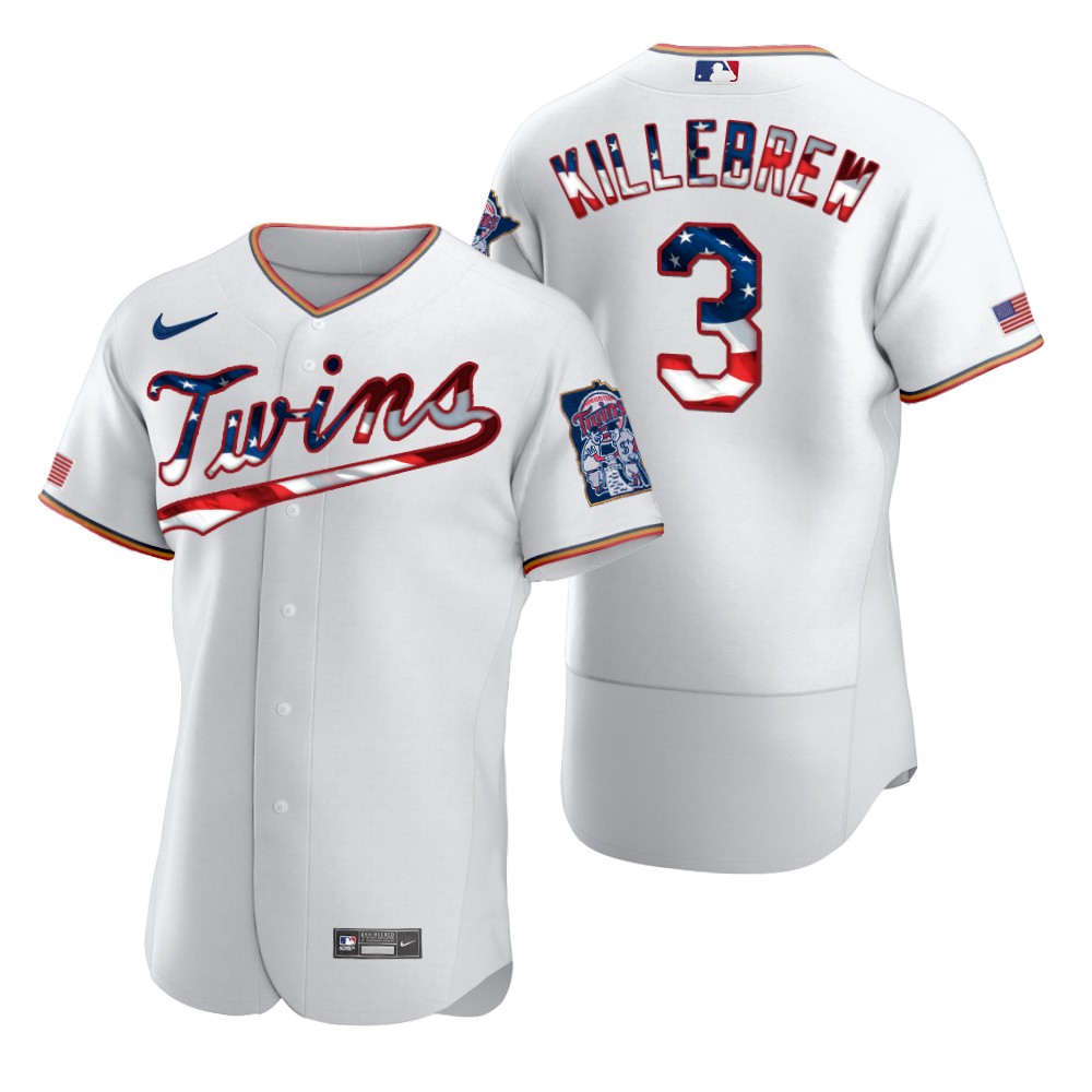 Men Minnesota Twins 3 Harmon Killebrew Men Nike White Fluttering USA Flag Limited Edition Flex Base 