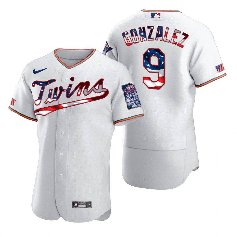 Men Minnesota Twins 9 Marwin Gonzalez Men Nike White Fluttering USA Flag Limited Edition Flex Base M