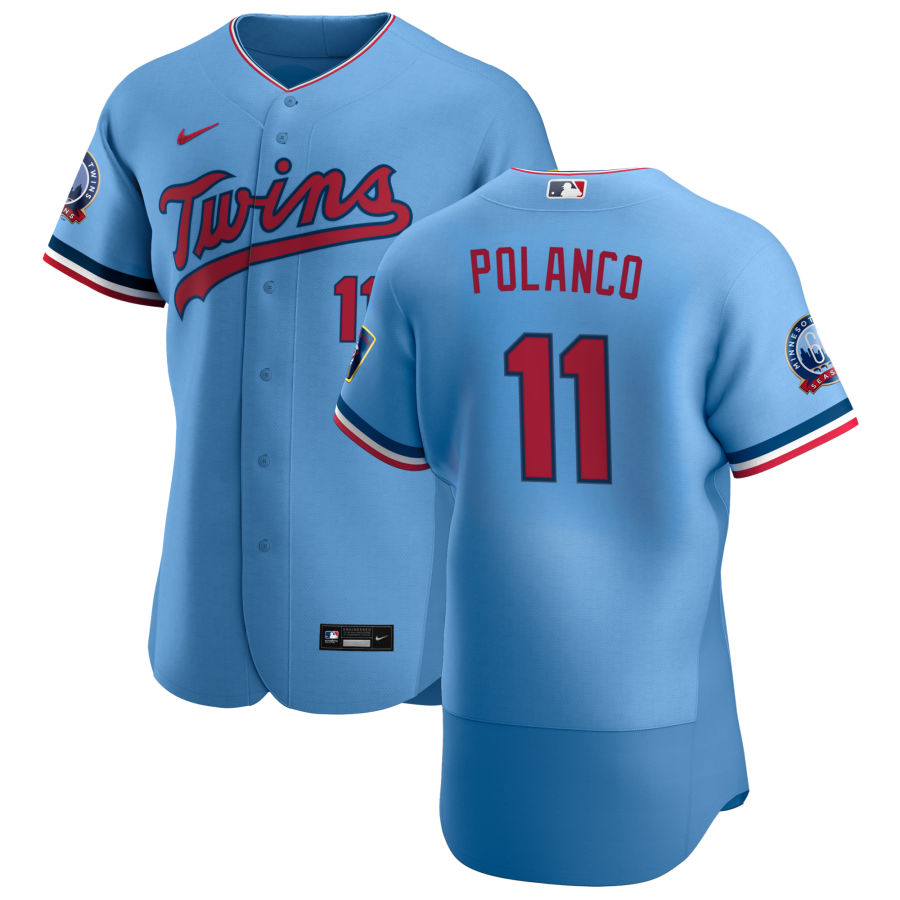 Men Minnesota Twins 11 Jorge Polanco Men Nike Light Blue Alternate 2020 60th Season Flex Base Team M