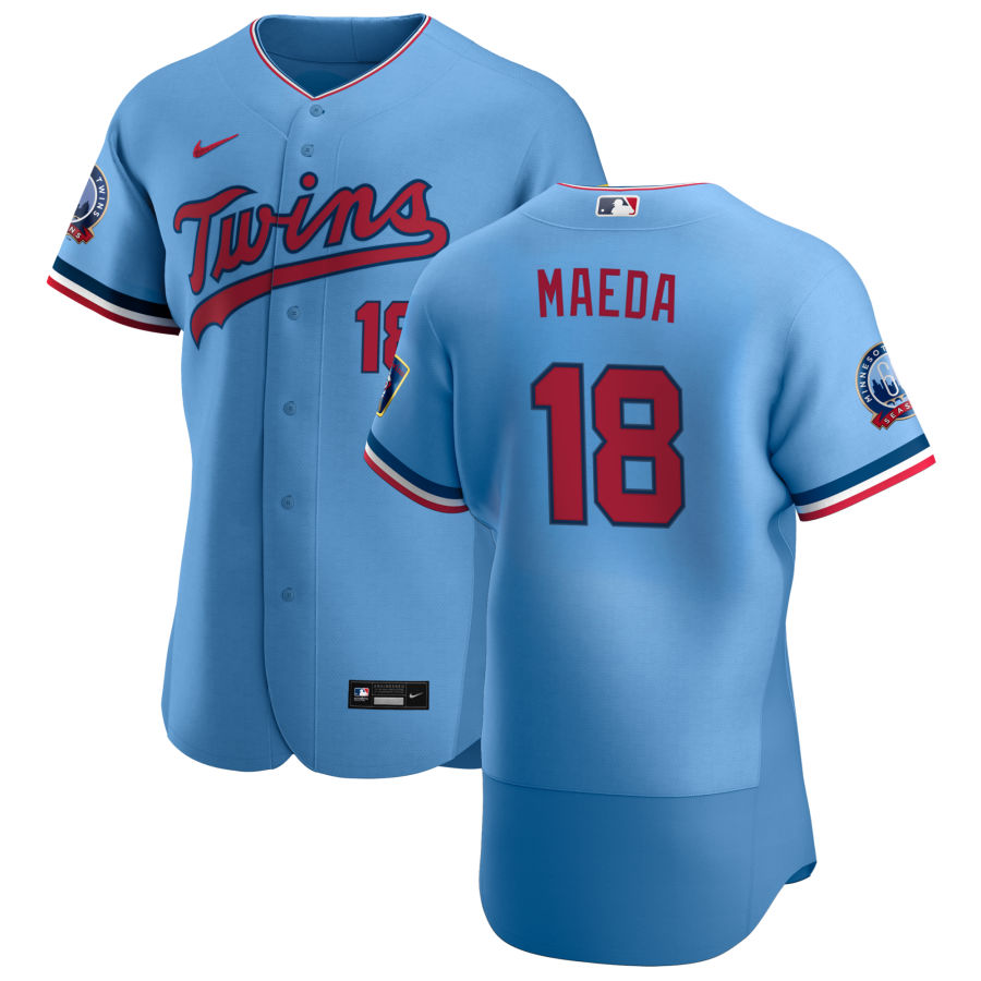 Men Minnesota Twins 18 Kenta Maeda Men Nike Light Blue Alternate 2020 60th Season Flex Base Team MLB