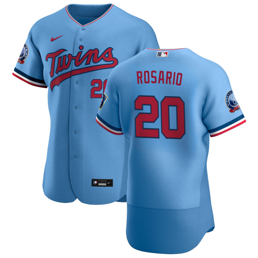 Men Minnesota Twins 20 Eddie Rosario Men Nike Light Blue Alternate 2020 60th Season Flex Base Team M