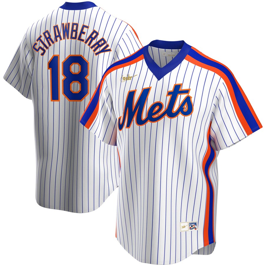 Men New York Mets 18 Darryl Strawberry Nike Home Cooperstown Col