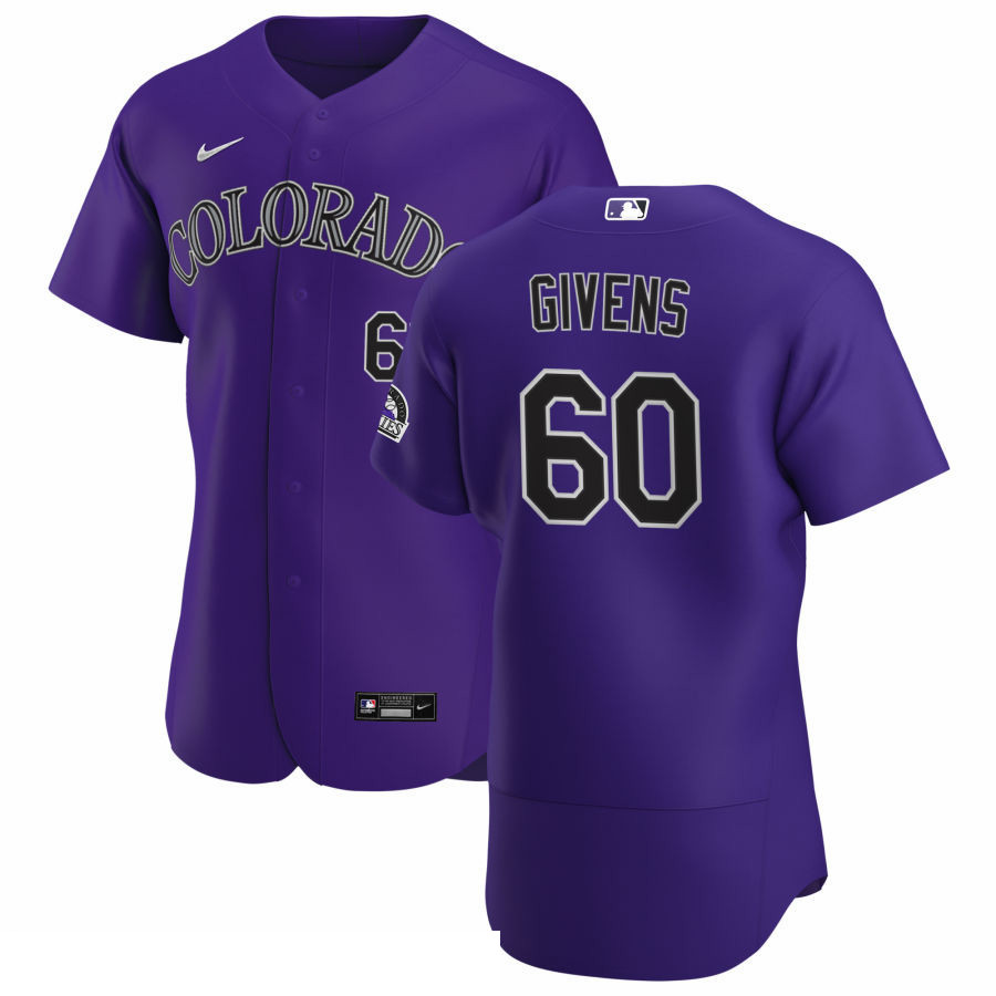 Men Colorado Rockies 60 Mychal Givens Men Nike Purple Alternate 2020 Flex Base Player MLB Jersey