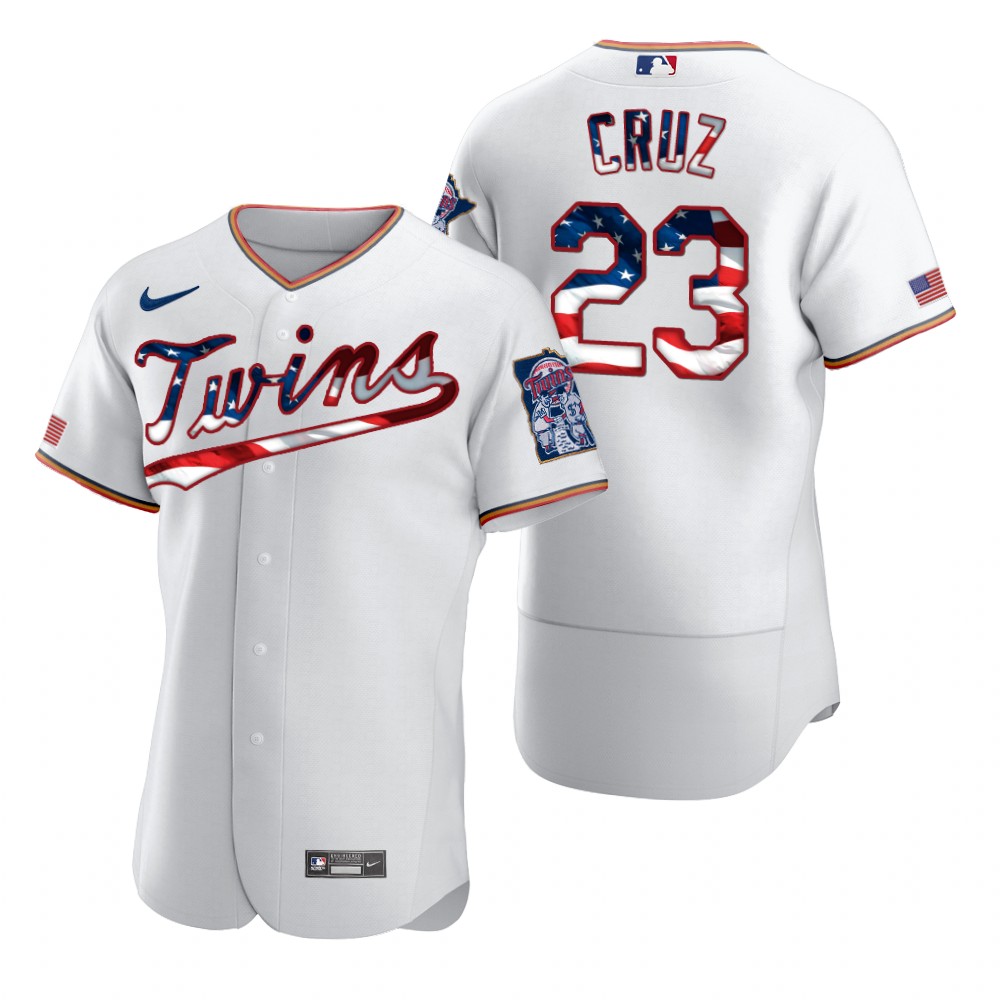 Men Minnesota Twins 23 Nelson Cruz Men Nike White Fluttering USA Flag Limited Edition Flex Base MLB 