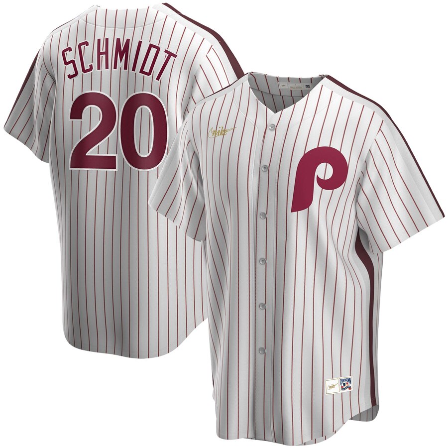 Men Philadelphia Phillies 20 Mike Schmidt Nike Home Cooperstown Collection Player MLB Jersey White