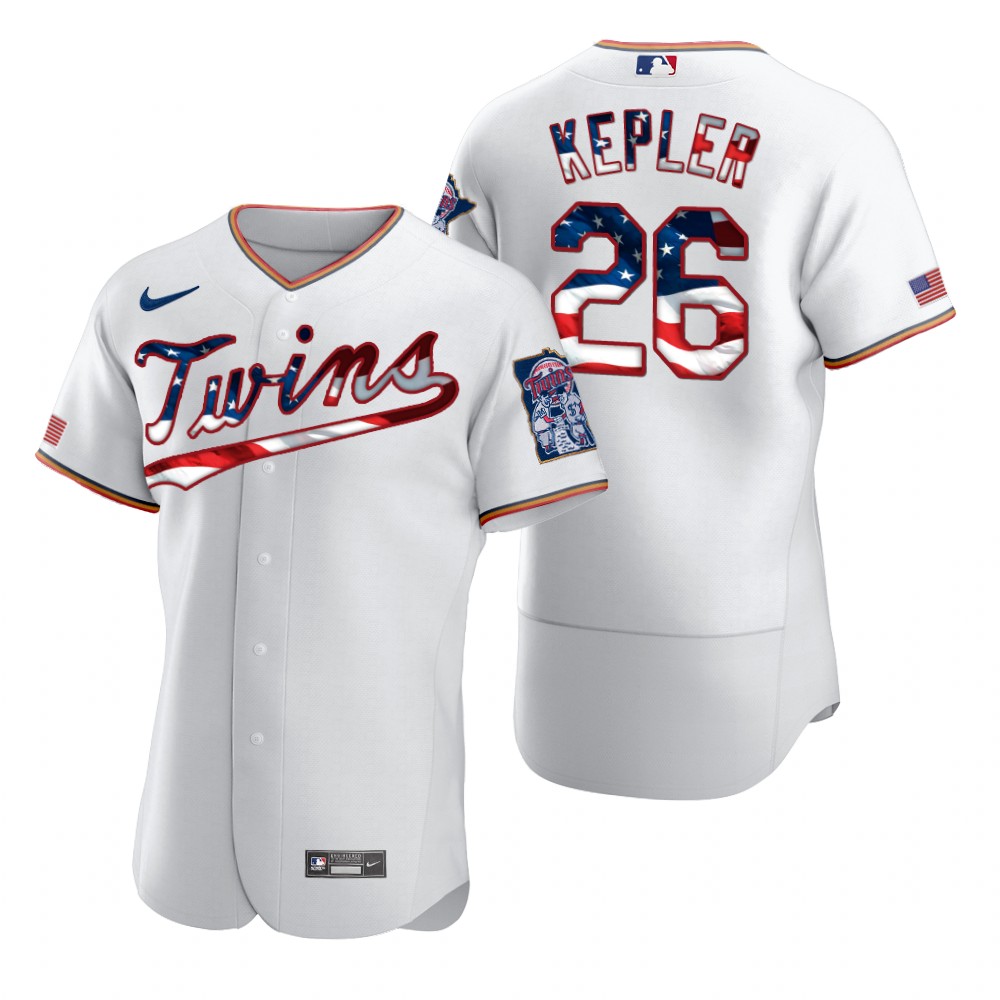 Men Minnesota Twins 26 Max Kepler Men Nike White Fluttering USA Flag Limited Edition Flex Base MLB J