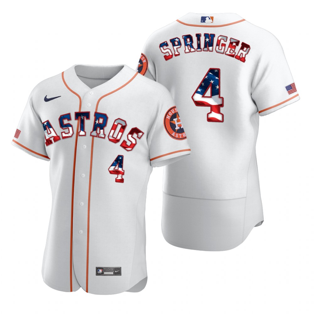 Men Houston Astros 4 George Springer Men Nike White Fluttering USA Flag Limited Edition Flex Base ML