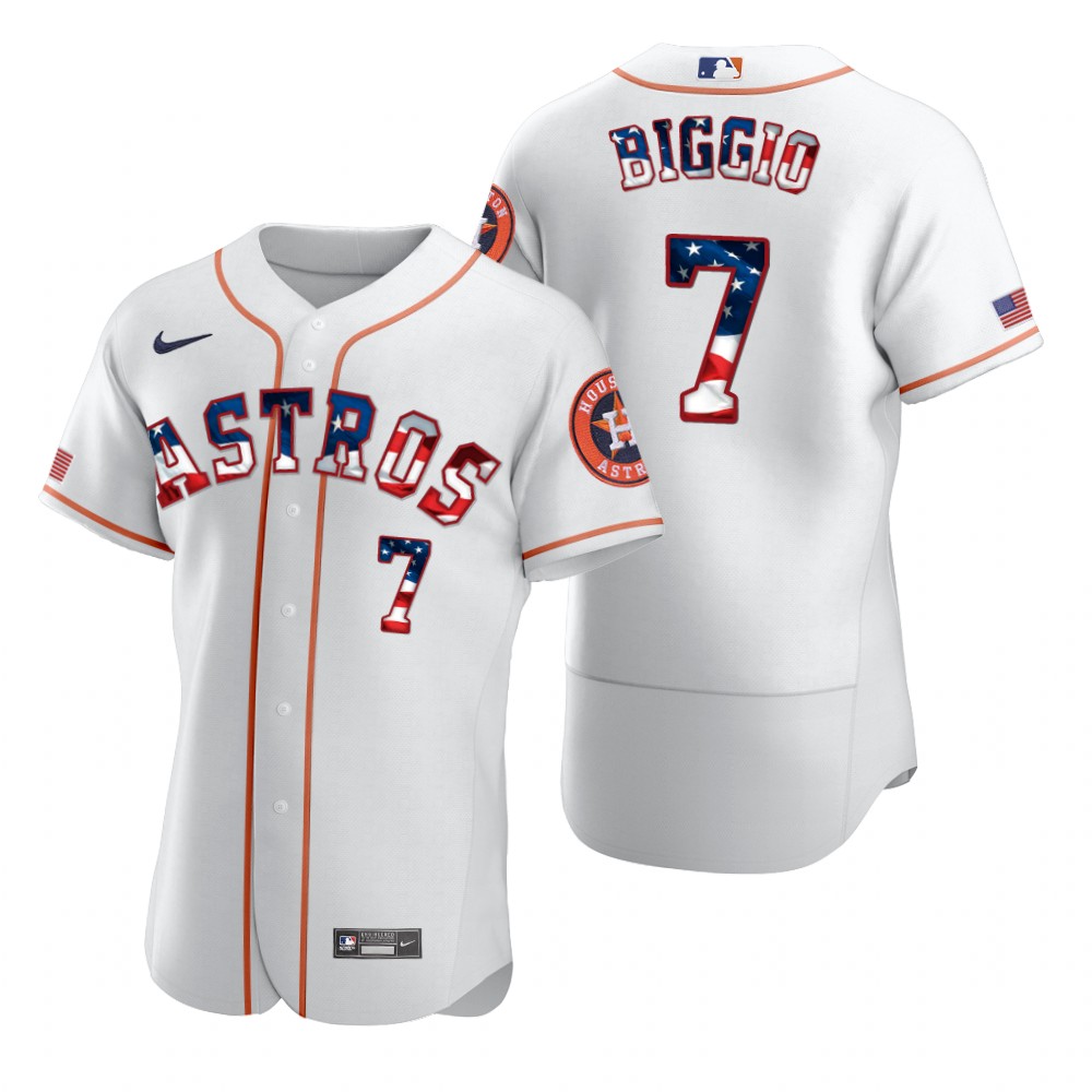 Men Houston Astros 7 Craig Biggio Men Nike White Fluttering USA Flag Limited Edition Flex Base MLB J