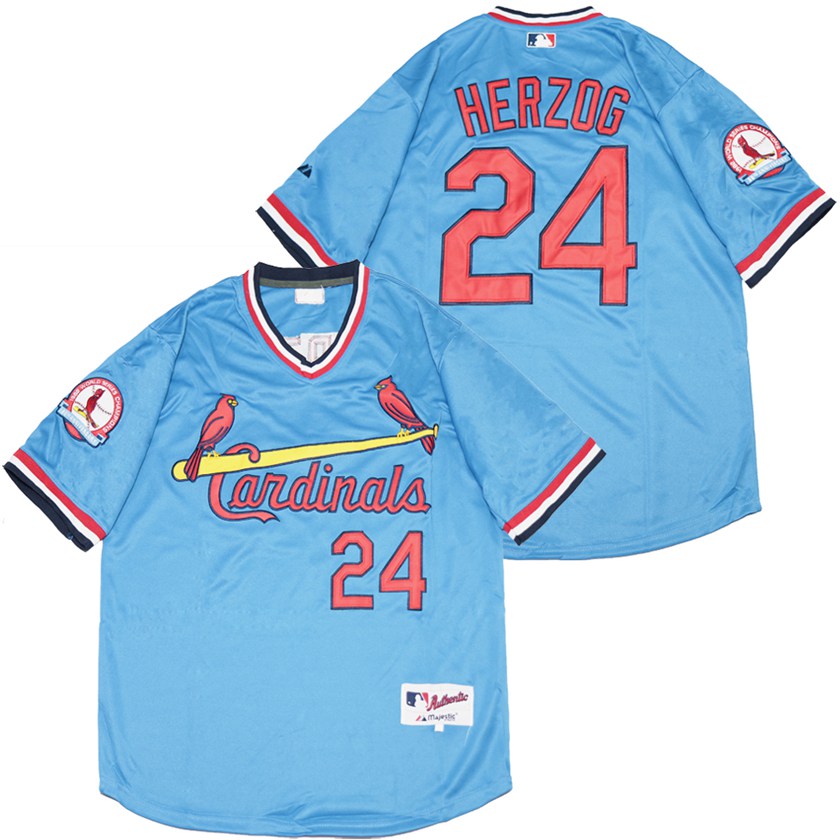 Men St.Louis Cardinals 24 Whitey Herzog Blue Throwback Jersey