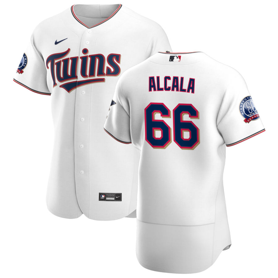 Men Minnesota Twins 66 Jorge Alcala Men Nike White Home 2020 60th Season Flex Base Team MLB Jersey