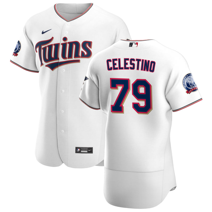 Men Minnesota Twins 79 Gilberto Celestino Men Nike White Home 2020 60th Season Flex Base Team MLB Je