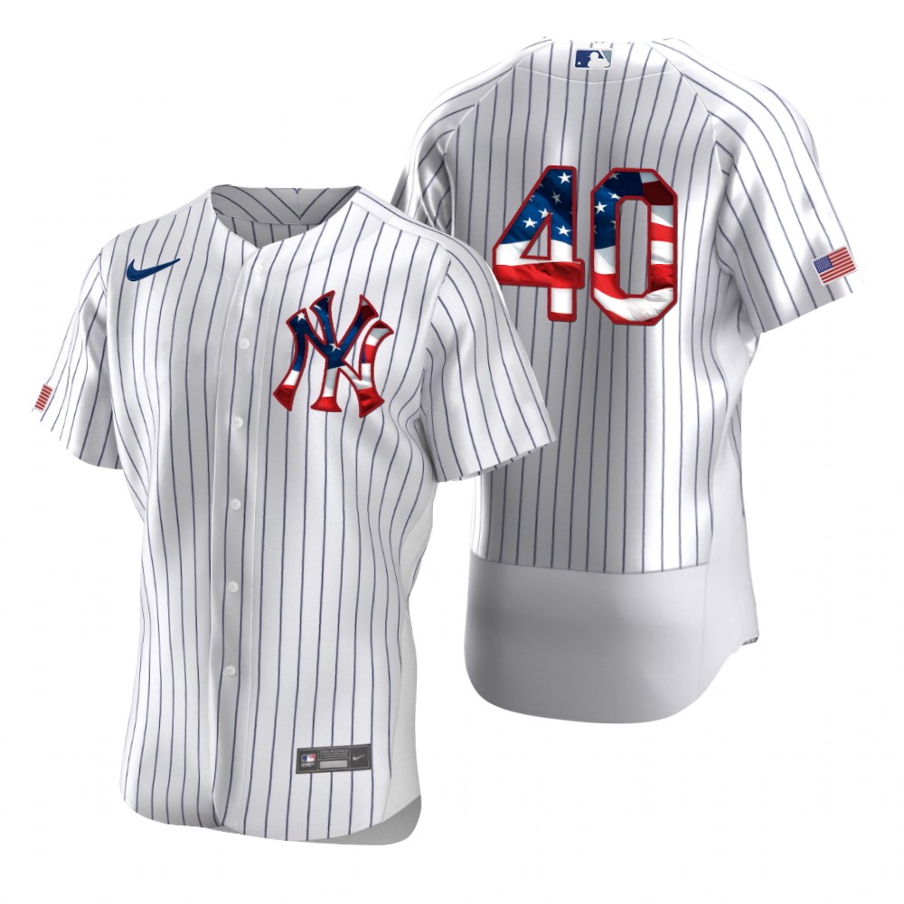 Men New York Yankees 40 Luis Severino Men Nike White Fluttering USA Flag Limited Edition Flex Base M