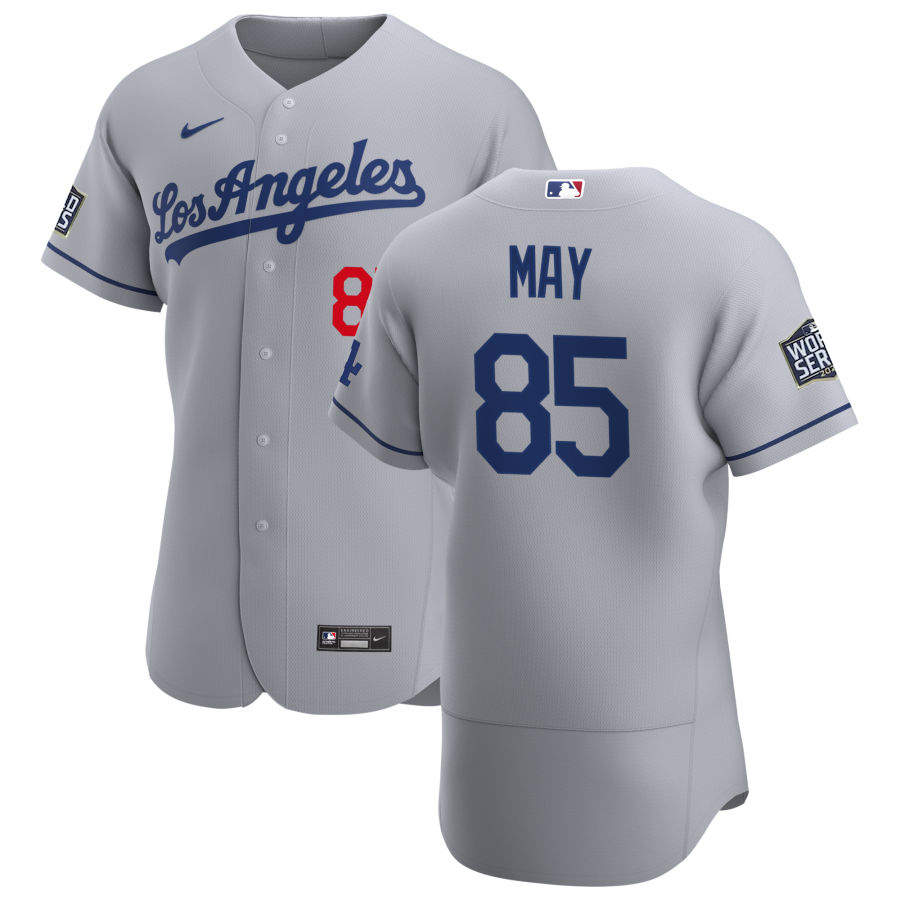 Men os Angeles Los Angeles Dodgers 85 Dustin May Men Nike Gray Road 2020 World Series Bound Flex Bas