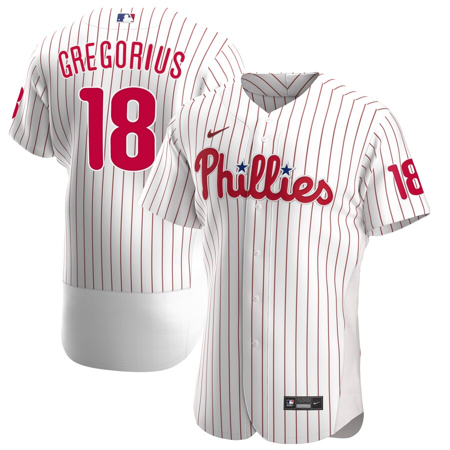 Men Philadelphia Phillies 18 Didi Gregorius Men Nike White Alternate 2020 Flex Base Player MLB Jerse