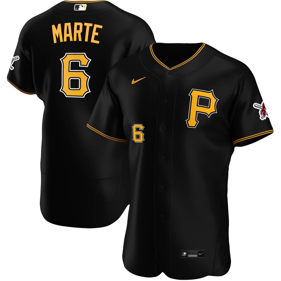 Men Pittsburgh Pirates 6 Starling Marte Men Nike Black Alternate