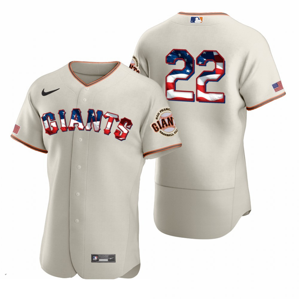 Men San Francisco Giants 22 Will Clark Men Nike Cream Fluttering USA Flag Limited Edition Flex Base 