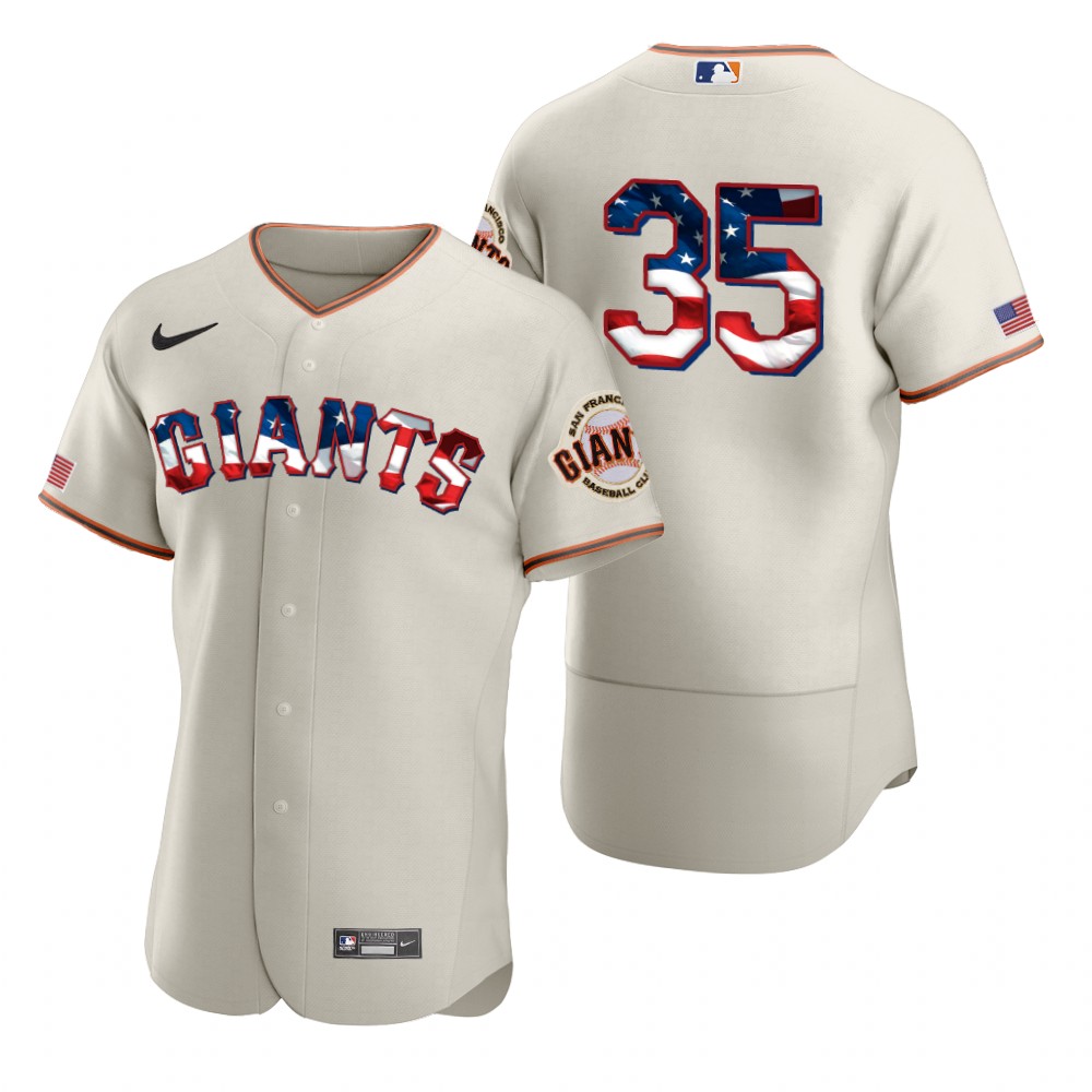 Men San Francisco Giants 35 Brandon Crawford Men Nike Cream Fluttering USA Flag Limited Edition Flex