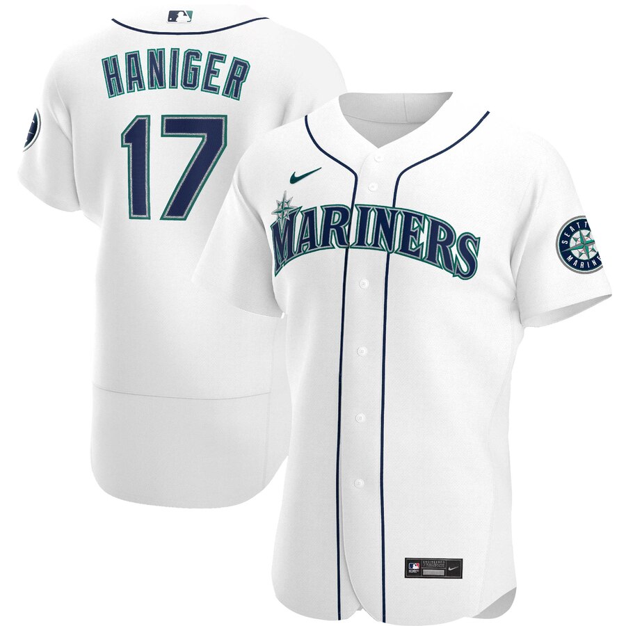 Men Seattle Mariners 17 Mitch Haniger Men Nike White Home 2020 Flex Base Player MLB Jersey