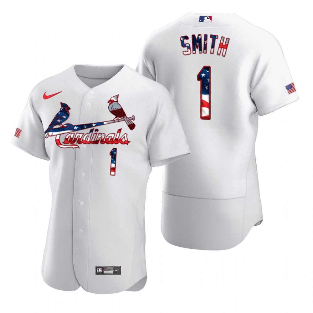 Men St  Louis St.Louis Cardinals 1 Ozzie Smith Men Nike White Fluttering USA Flag Limited Edition Fl