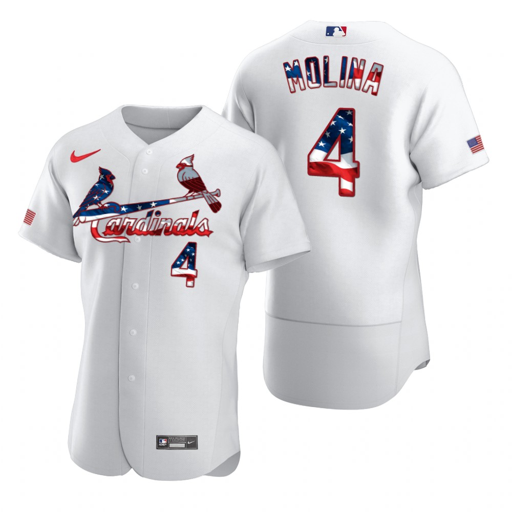 Men St  Louis St.Louis Cardinals 4 Yadier Molina Men Nike White Fluttering USA Flag Limited Edition 