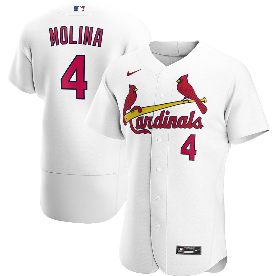 Men St  Louis St.Louis Cardinals 4 Yadier Molina Men Nike White Home 2020 Flex Base Player MLB Jerse