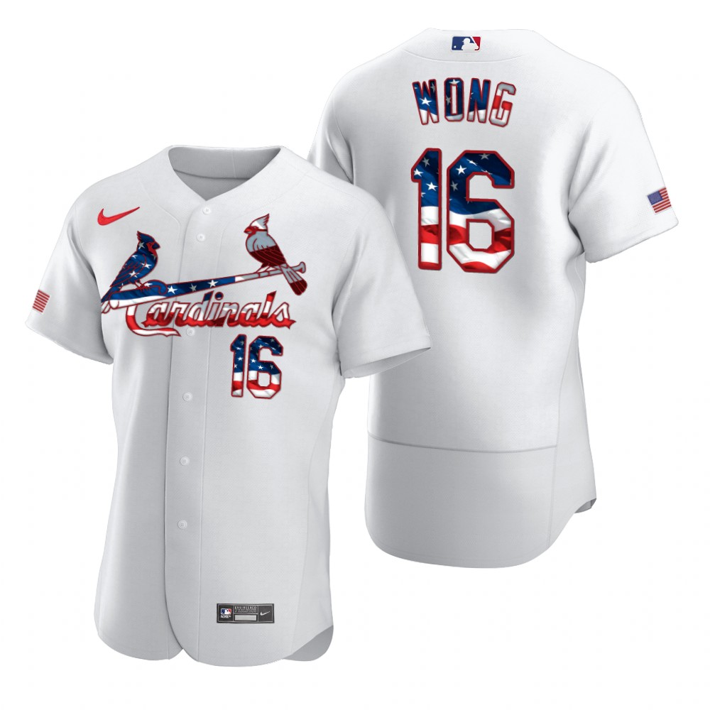 Men St  Louis St.Louis Cardinals 16 Kolten Wong Men Nike White Fluttering USA Flag Limited Edition F