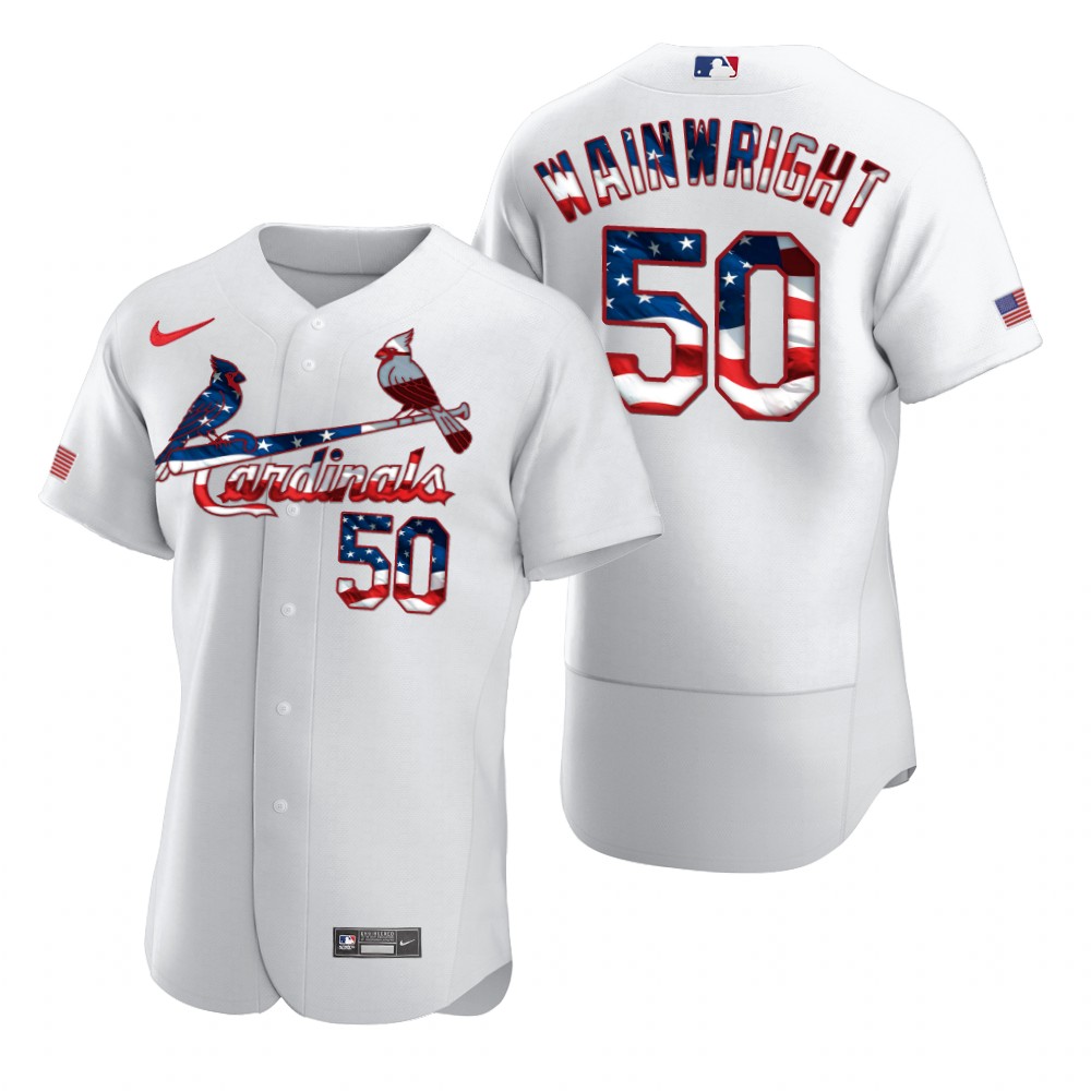 Men St  Louis St.Louis Cardinals 50 Adam Wainwright Men Nike White Fluttering USA Flag Limited Editi