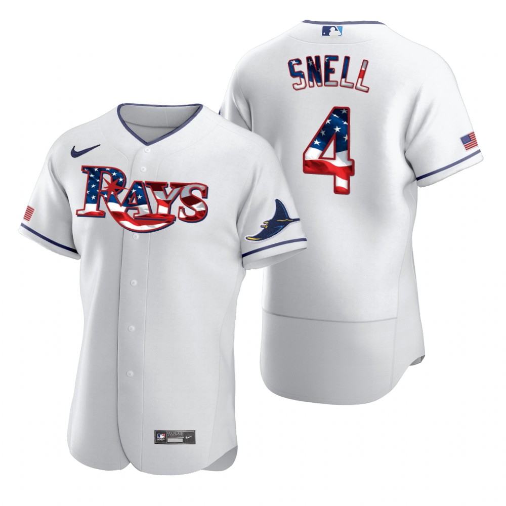 Men Tampa Bay Rays 4 Blake Snell Men Nike White Fluttering USA Flag Limited Edition Flex Base MLB Je