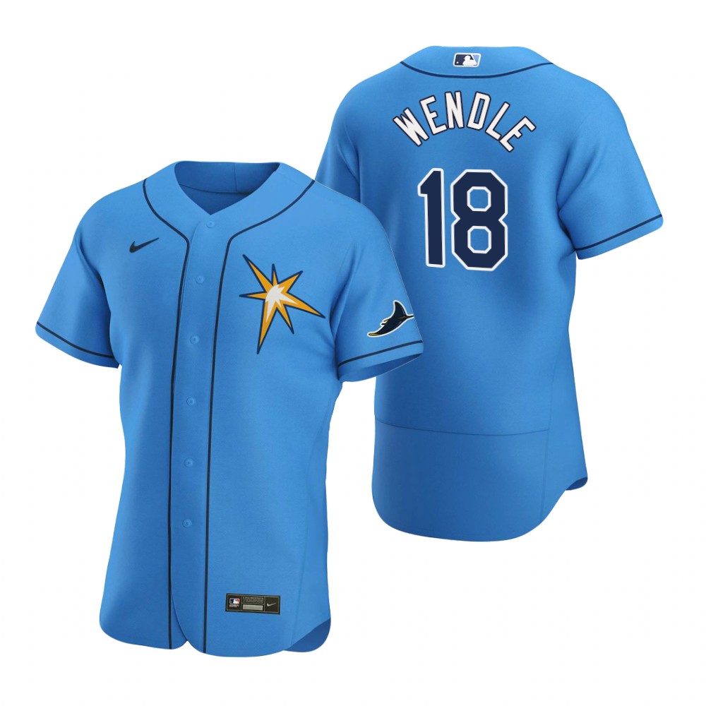 Men Tampa Bay Rays 18 Joey Wendle Men Nike Light Blue Alternate 2020 Flex Base Team MLB Jersey