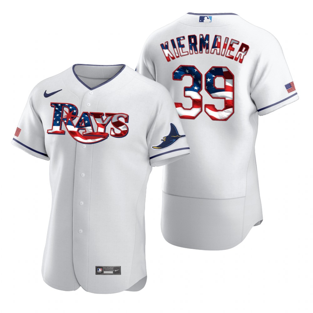 Men Tampa Bay Rays 39 Kevin Kiermaier Men Nike White Fluttering USA Flag Limited Edition Flex Base M