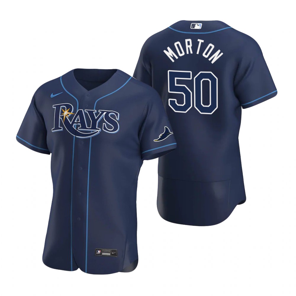 Men Tampa Bay Rays 50 Charlie Morton Men Nike Navy Alternate 2020 Flex Base Team MLB Jersey