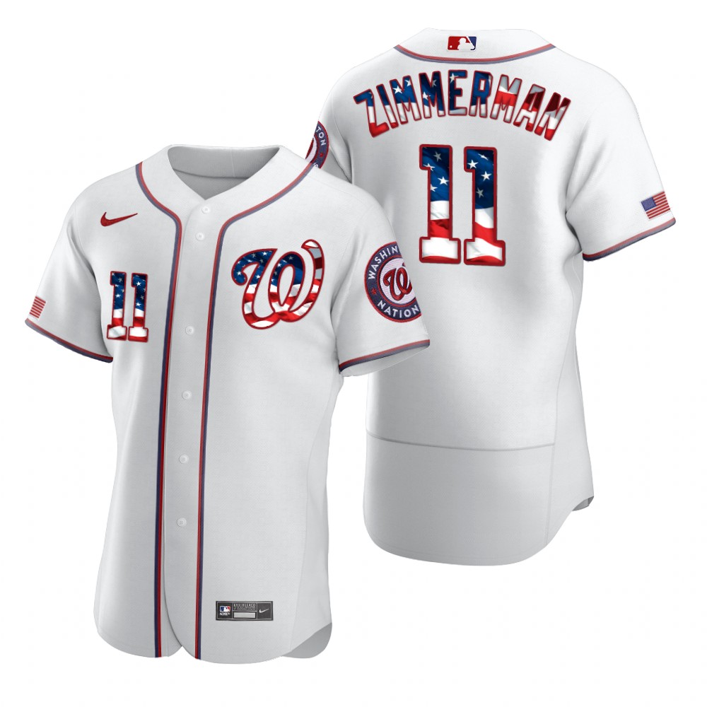 Men Washington Nationals 11 Ryan Zimmerman Men Nike White Fluttering USA Flag Limited Edition Flex B