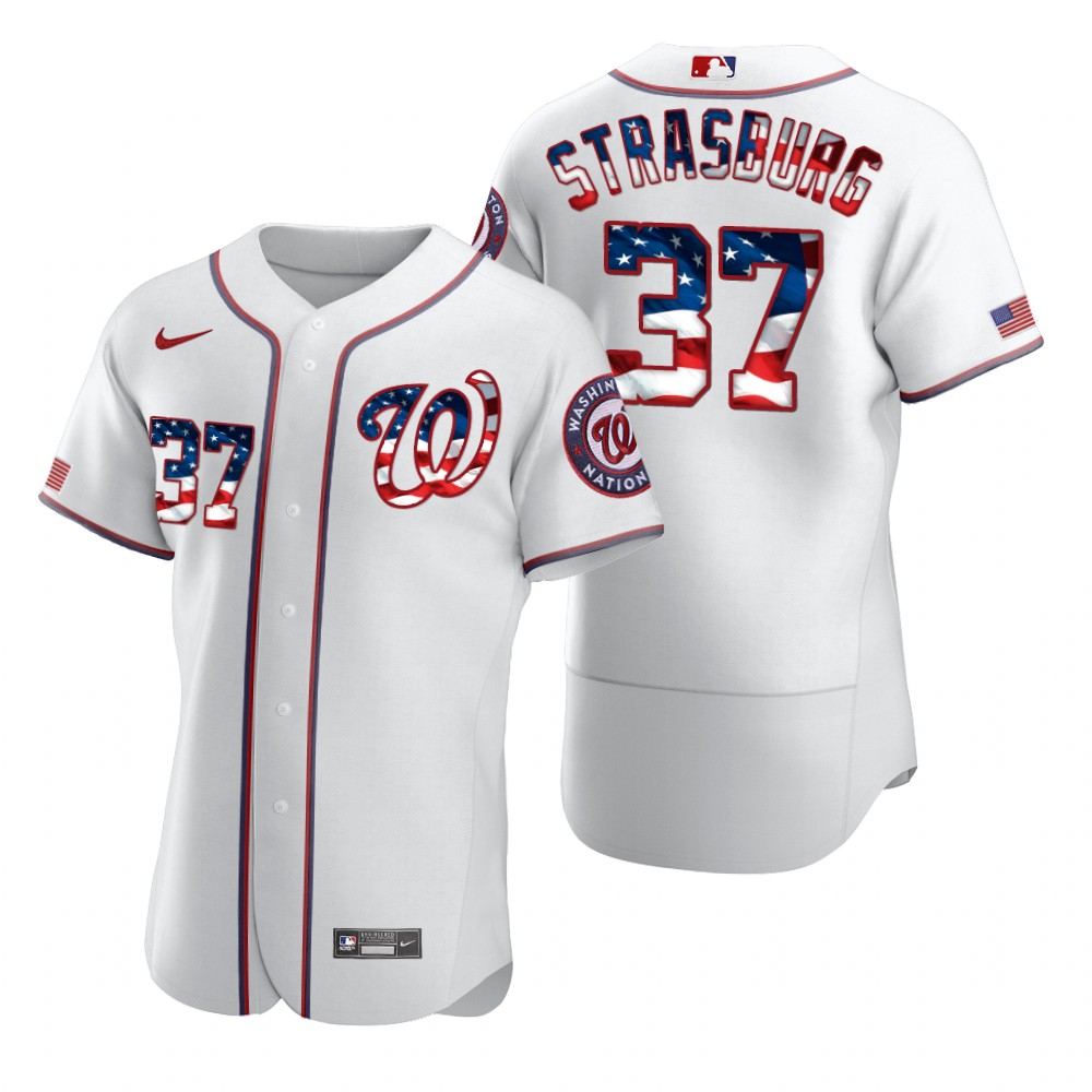 Men Washington Nationals 37 Stephen Strasburg Men Nike White Fluttering USA Flag Limited Edition Fle