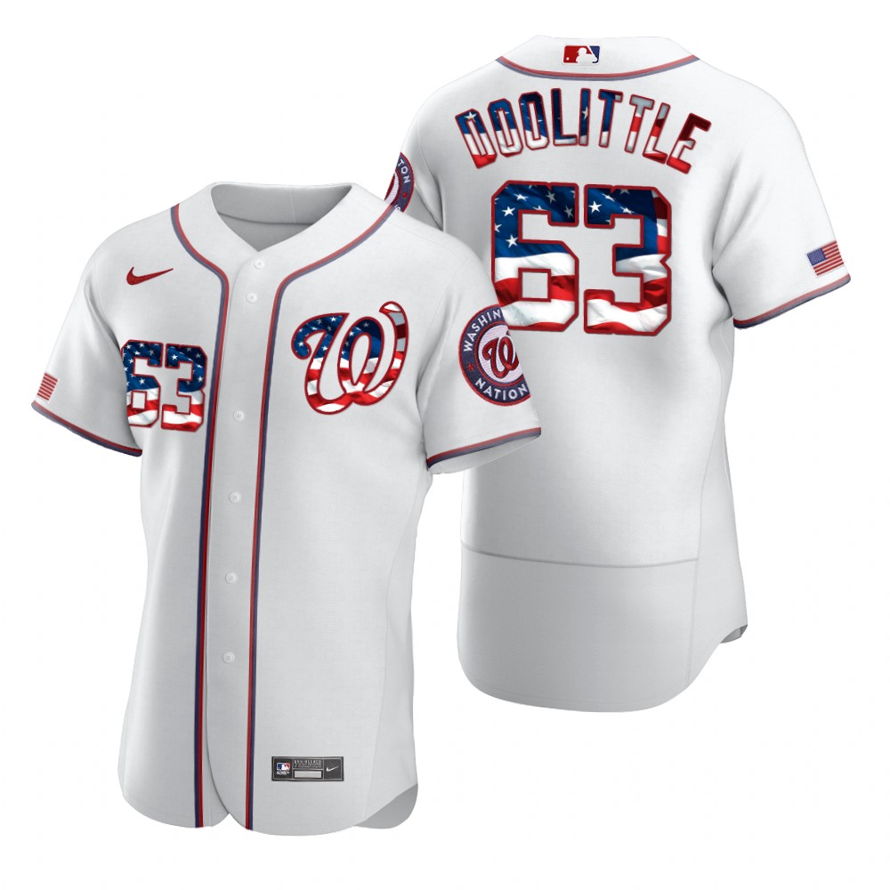 Men Washington Nationals 63 Sean Doolittle Men Nike White Fluttering USA Flag Limited Edition Flex B