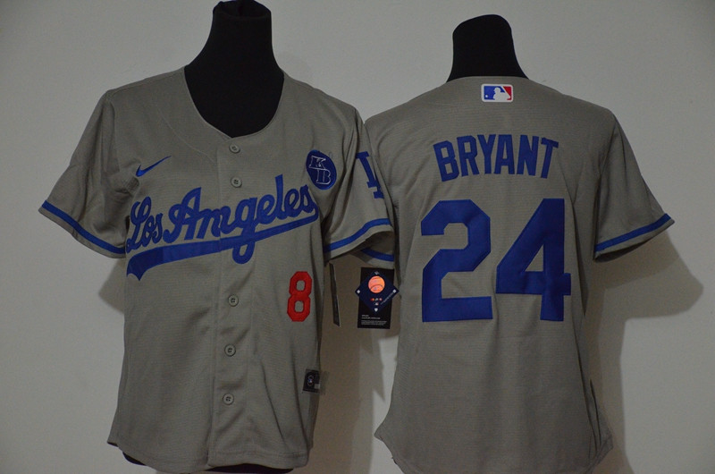 Los Angeles Dodgers 8 24 Kobe Bryant Women Nike Grey Cool Base 2020 KB Patch MLB Jersey