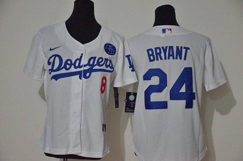 Los Angeles Dodgers 8 24 Kobe Bryant Women Nike White Cool Base 2020 KB Patch MLB Jersey