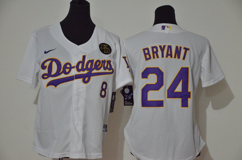 Los Angeles Dodgers 8 24 Kobe Bryant Women Nike White Purple No  Cool Base 2020 KB Patch MLB Jersey