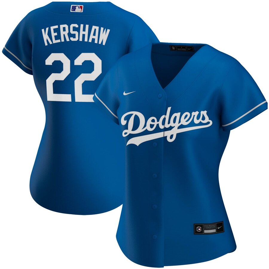 Los Angeles Dodgers 22 Clayton Kershaw Nike Women Alternate 2020 MLB Player Jersey Royal