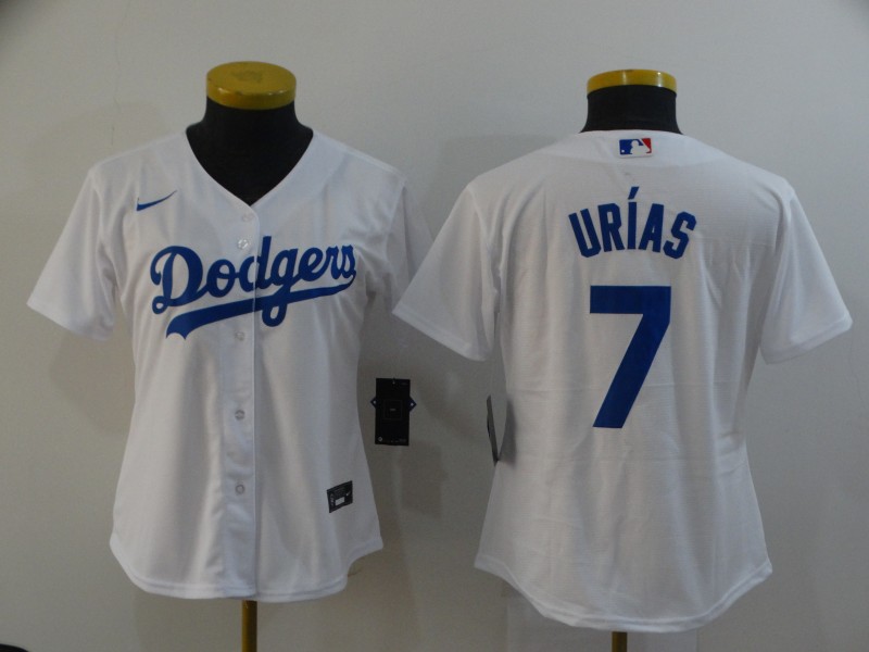 Women Los Angeles Dodgers 7 Julio Urias White Women 2020 Nike Cool Base Jersey