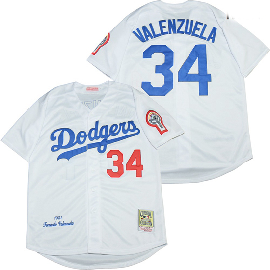 Los Angeles Dodgers 34 Fernando Valenzuela White 1981 Cooperstow