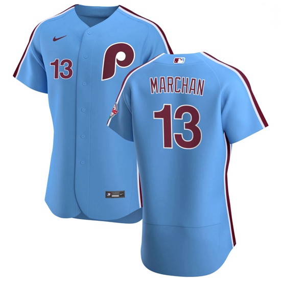 Philadelphia Phillies 13 Rafael Marchan Men Nike Light Blue Alte