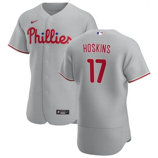 Philadelphia Phillies 17 Rhys Hoskins Men Nike Gray Road 2020 Authentic Player MLB Jersey