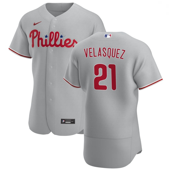 Philadelphia Phillies 21 Vince Velasquez Men Nike Gray Road 2020 Authentic Player MLB Jersey