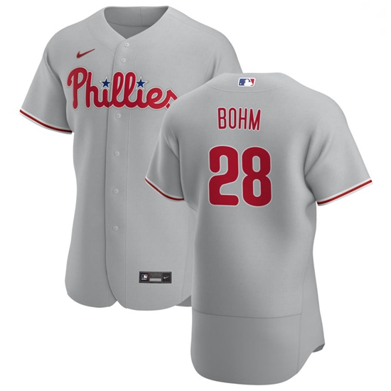 Philadelphia Phillies 28 Alec Bohm Men Nike Gray Road 2020 Authentic Player MLB Jersey