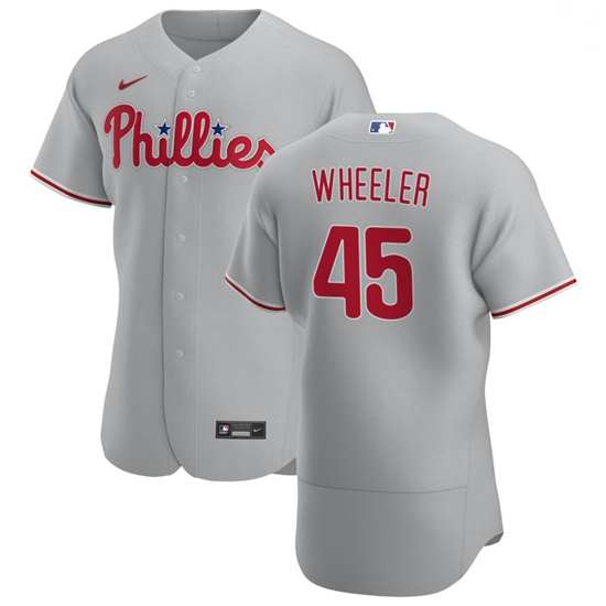 Philadelphia Phillies 45 Zack Wheeler Men Nike Gray Road 2020 Au