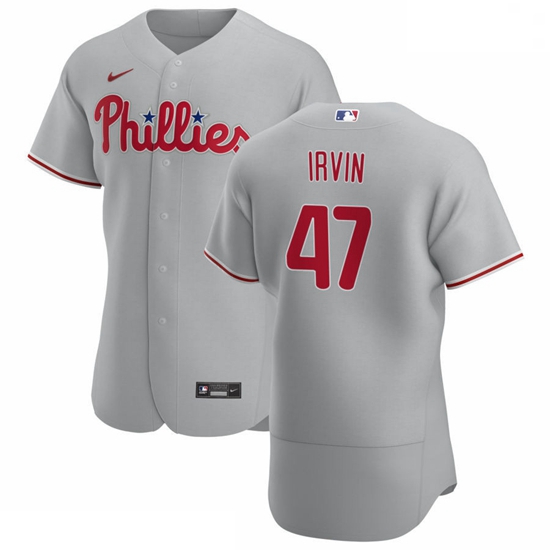 Philadelphia Phillies 47 Cole Irvin Men Nike Gray Road 2020 Auth